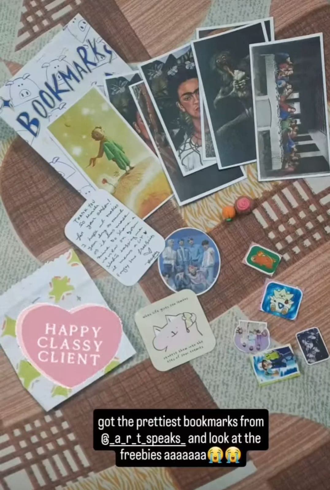Story: got the prettiest bookmarks and look at the freebies